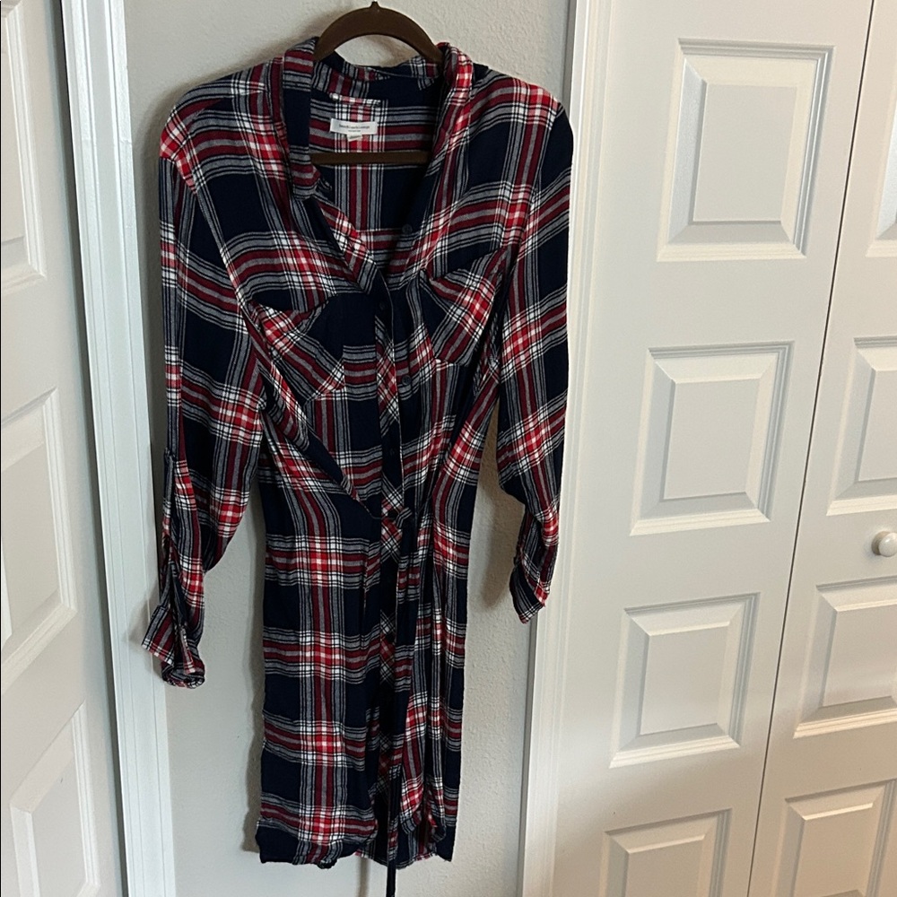 beachlunchlounge Red and Blue Plaid Long Sleeve Dress